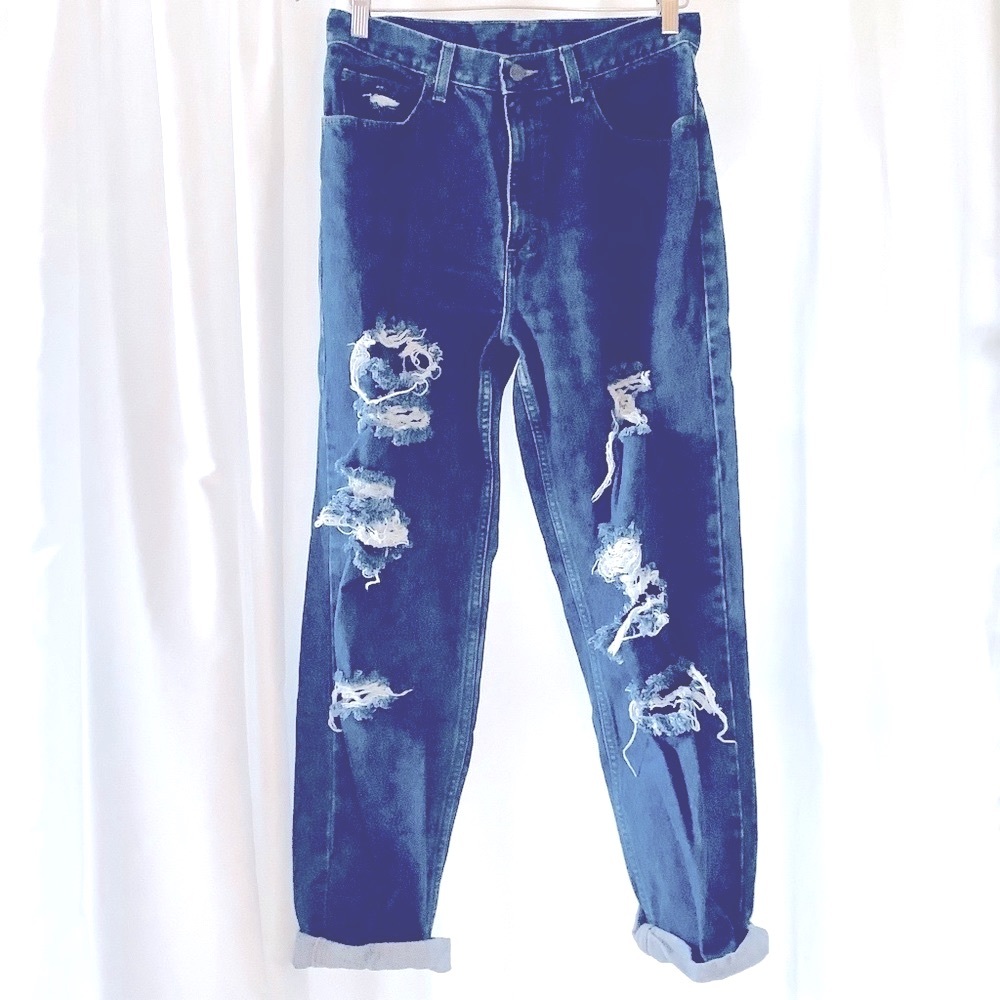 L.L. Bean distressed, blue jeans. Size 12